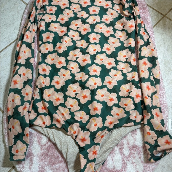 Acacia Swimwear Floral Long Sleeve Swimsuit - Green and Pink - Picture 2 of 2